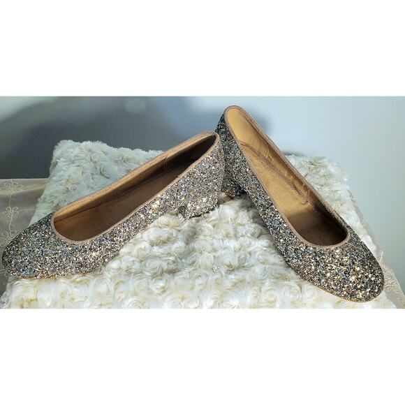 Old Navy Womens Silver Glitter Heels Size 7 Glam Holidays New Years Eve Boho - Picture 4 of 6